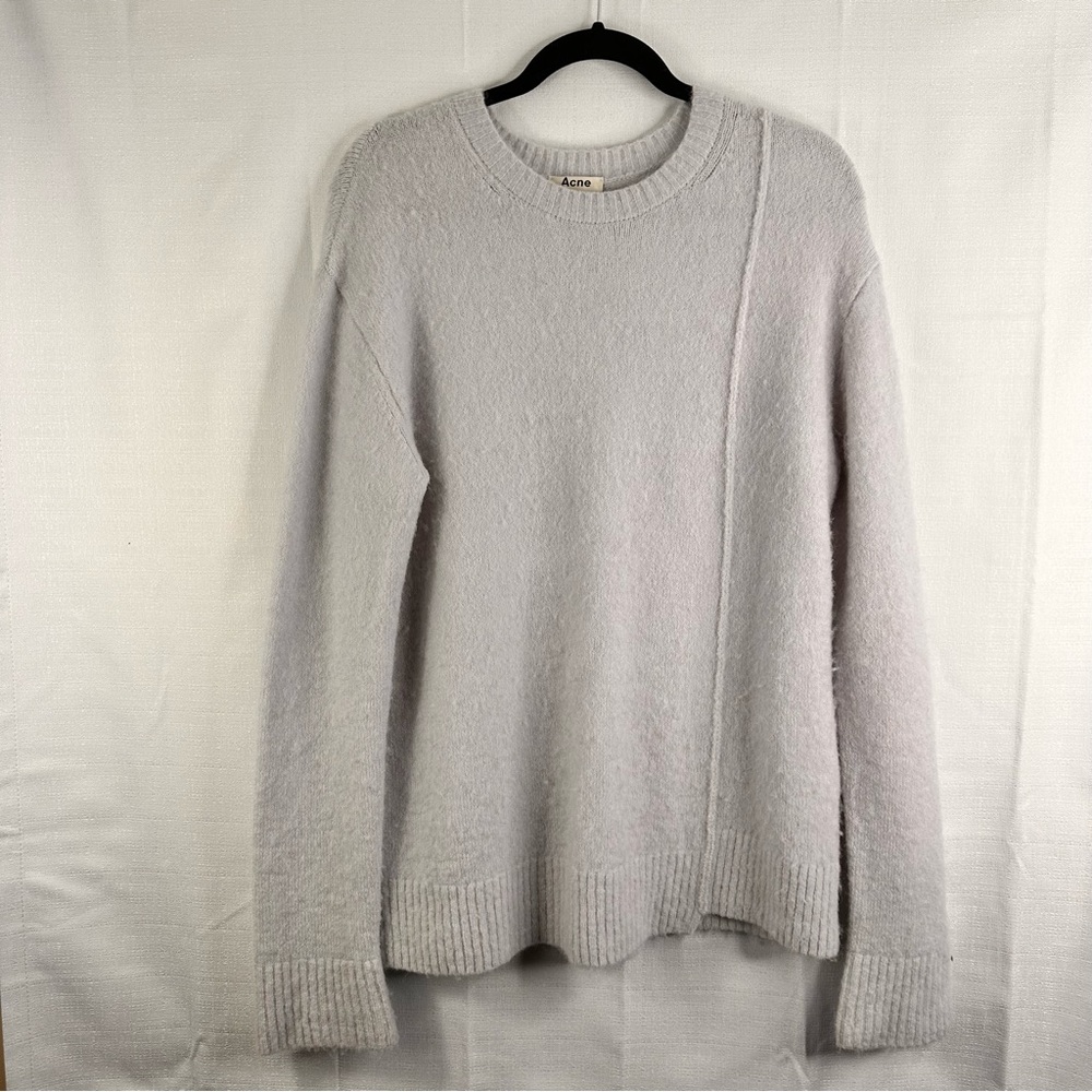 Acne Studios ice blue stretch knit alpaca blend sweater asymmetric hem fall